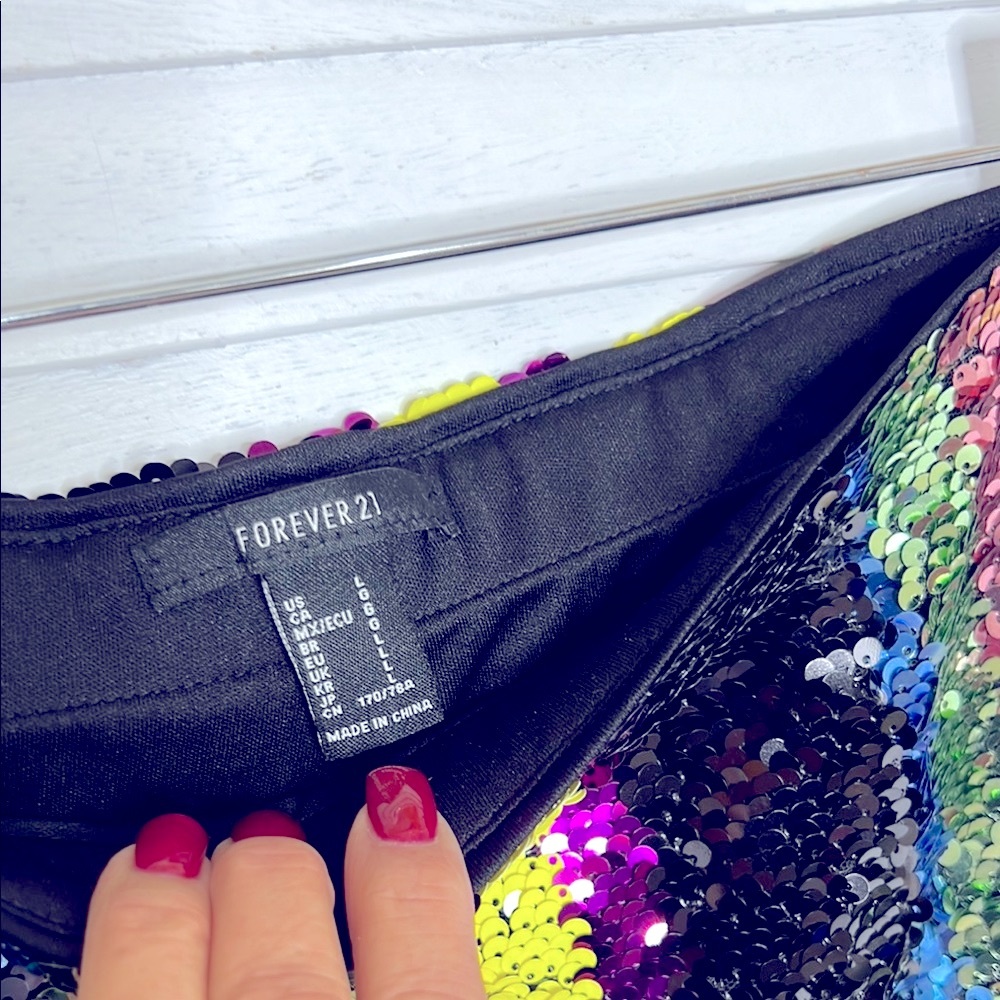 FOREVER 21 l Sequin Striped Pants Retro High Waist Straight Let 80s 90s Size L - Picture 4 of 16
